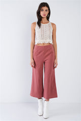 Dusty Rose Pink Cotton Pinstripe Gaucho Pants