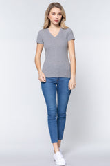 Short Sleeve V-neck Rib Top