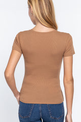 Short Sleeve V-neck Rib Top