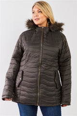 Plus Size Vegan Fur Double-sided Cotton Twill Parka & Puffer Jacket