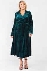 Plus Hunter Green Velvet Long Sleeve Maxi Smoking Jacket