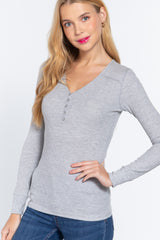 Long Slv V-neck Placket Thermal Top