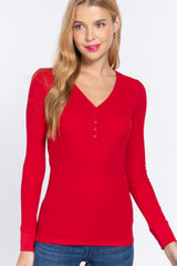 Long Slv V-neck Placket Thermal Top