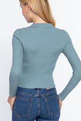 Notched Collar Zippered Sweater