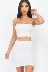 Ribbed Tube Top And Mini Skirt Sets