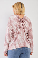 Plus Mauve Tie-dye Ruched Back Detail Long Sleeve Sweatshirt Top