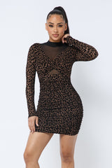 Animal Print Long Sleeve Mock Neck Mini Dress