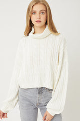 Turtle Neck Loose Fit Cable Knit Sweater