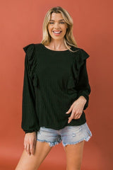 Round Neckline Front Ruffle Detail Knit Top