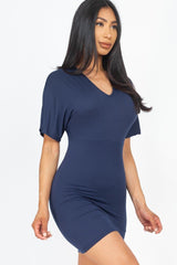 Dolman Sleeves Solid Mini Dress