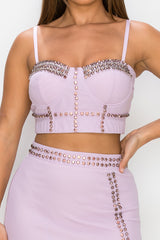 Studded Stone Cami Top & Slit Mini Skirts Set