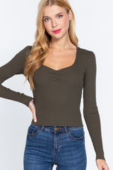 Shirring Sweatheart Neck Sweater