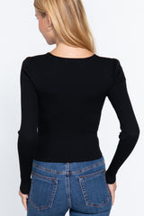 Shirring Sweatheart Neck Sweater