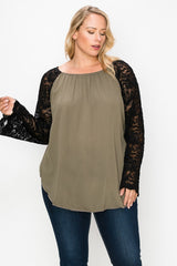 Solid Top Featuring Flattering Lace Bell Sleeves