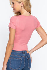 Short Slv Crew Neck Rib Crop Top