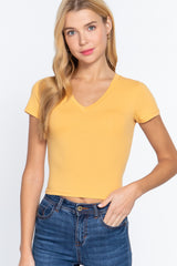 Short Sleeve V-neck Crop Top