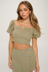 V-bar Puff Sleeve Top & Skorts Set