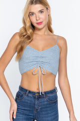 Front Ruched Detail Sweater Knit Crop Cami Top