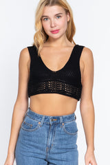 Textured Crop Sweater Tank Top