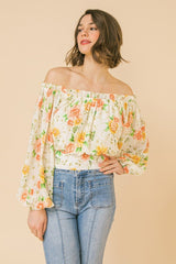 Off Shoulder Neckline Woven Printed Top