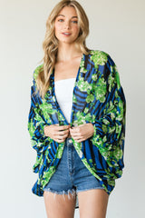 Stripes And Floral Print Lightweight Kimono