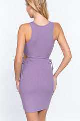 Sleeveless Round Neck Side Cut Out Detail Mini Dress