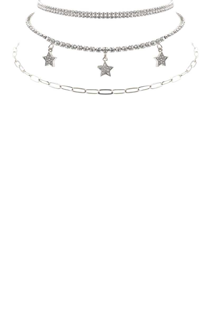 Rhinestone Star Charm 3 Layered Necklace