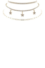 Rhinestone Star Charm 3 Layered Necklace