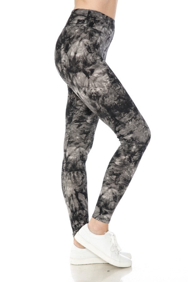 Yoga Style Banded Lined Multi Printed Knit Legging With High Waist