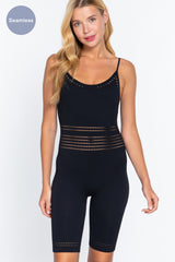 Round Neck Pointelle Detail Seamless Rib Romper