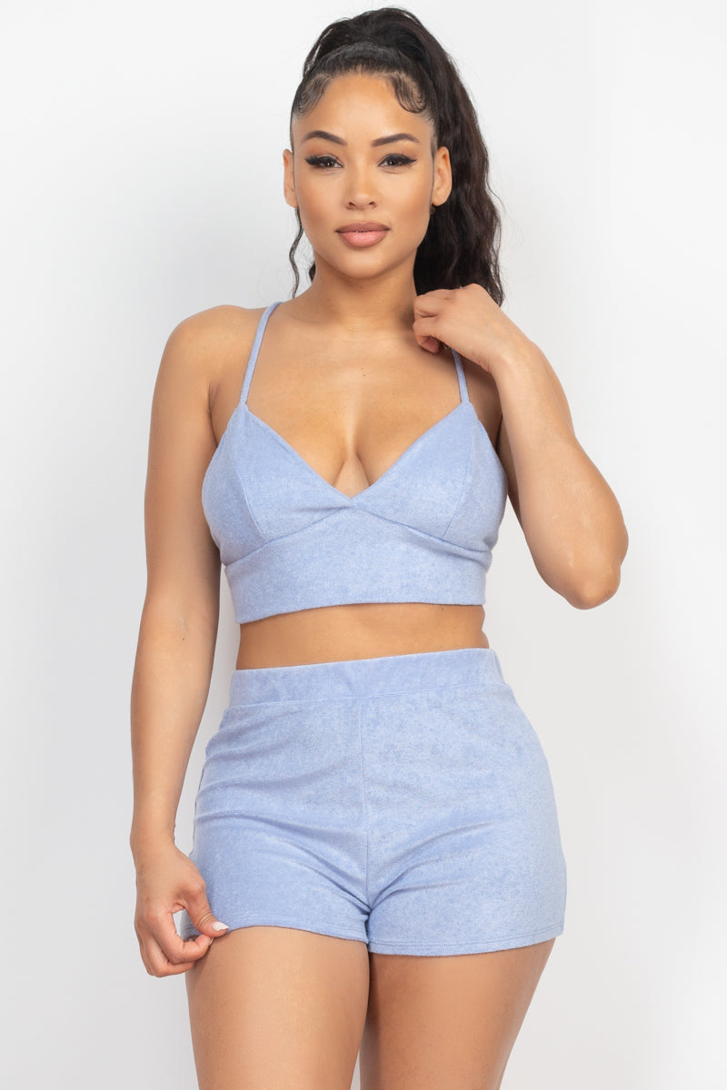 Terry Towel Bralette Top & Mini Shorts Set