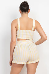 Tie-front Striped Crop Top & Belted Shorts Set