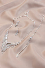 V Shape Dangle Rhinestone Bridal Bracelet Necklace Set