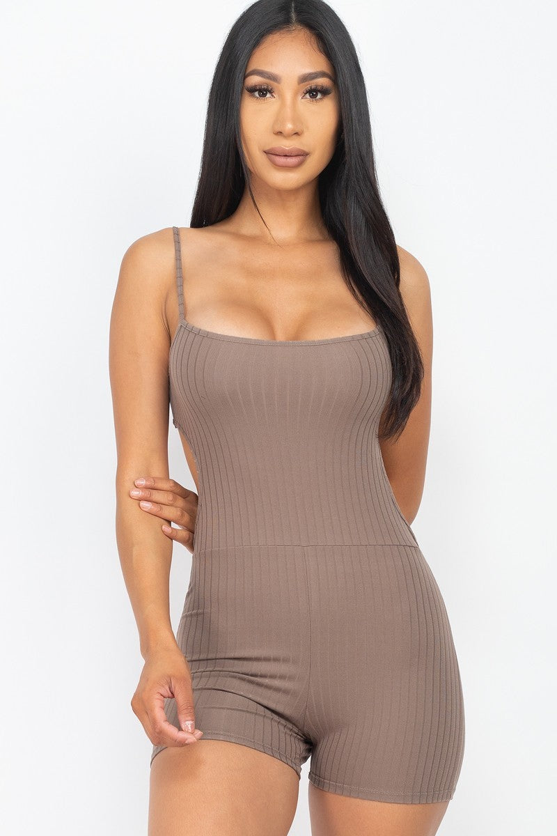 Ribbed Sleeveless Back Cutout Bodycon Active Romper