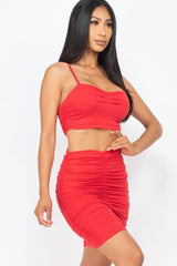 Ruched Crop Top And Skirt Sets