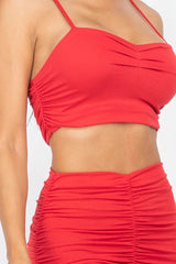 Ruched Crop Top And Skirt Sets