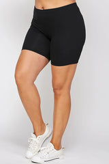 Solid Biker High-waisted Shorts With Elastic Waist