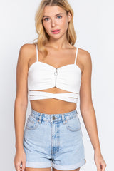 Zippered Cross Rib Knit Crop Cami