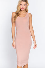 Sleeveless Scoop Neck Rib Midi Dress