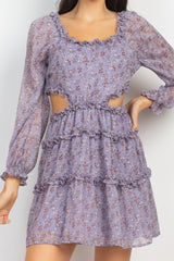 Ruffled Cutout Ditsy Floral Dress