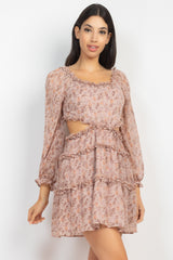 Ruffled Cutout Ditsy Floral Dress