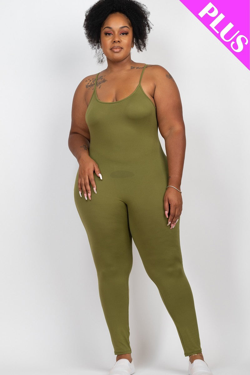 Plus Size Solid Bodycon Cami Jumpsuit