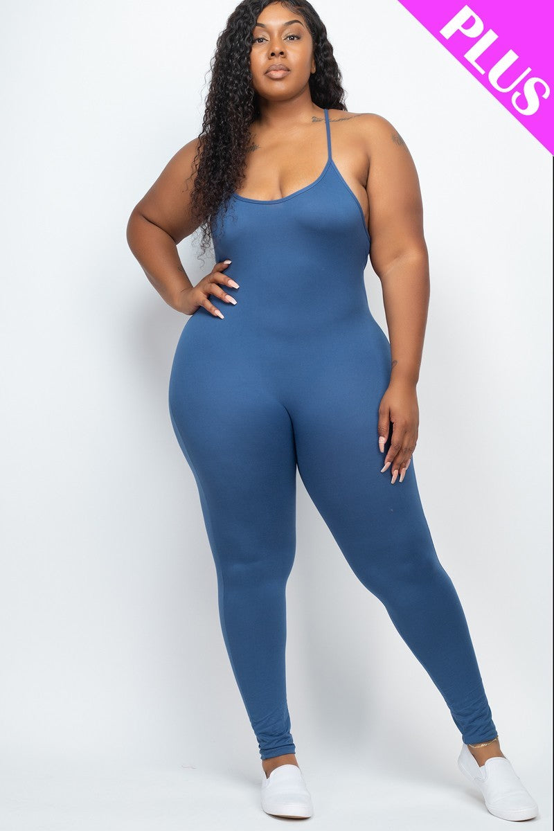 Plus Size Solid Bodycon Cami Jumpsuit