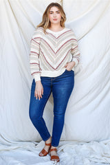 Plus Stripe Knit Cotton Blend Long Sleeve Top