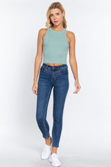 Halter Neck Rib Crop Tank Top