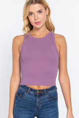 Halter Neck Rib Crop Tank Top