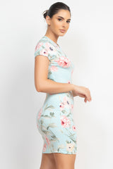 Short Sleeve Floral Bodycon Dress