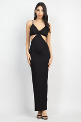 Cutout Back Slit V-neck Maxi Dress