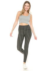 Houndstooth Print High Waist Leggings With 5 Yoga Style Waistband