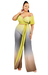 Plus Gradient Off Shoulder Waist Tie Jumpsuit